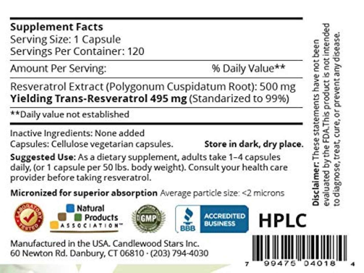 Mega Resveratrol – Pharmaceutical Grade 99% Pure, Micronized Trans-Resveratrol, 500mg Capsule, 120 Veggie Caps