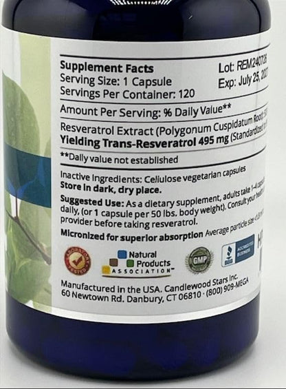 Mega Resveratrol – Pharmaceutical Grade 99% Pure, Micronized Trans-Resveratrol, 500mg Capsule, 120 Veggie Caps