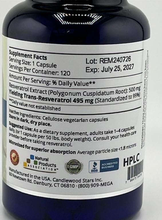 Mega Resveratrol – Pharmaceutical Grade 99% Pure, Micronized Trans-Resveratrol, 500mg Capsule, 120 Veggie Caps