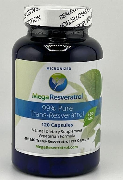 Mega Resveratrol – Pharmaceutical Grade 99% Pure, Micronized Trans-Resveratrol, 500mg Capsule, 120 Veggie Caps