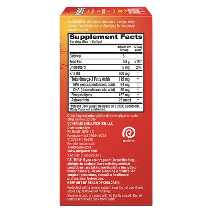 MegaRed Extra Strength Krill Oil 500mg - EPA/DHA, No Fishy Aftertaste | Heart Health, 80 Softgels (2 Pack)