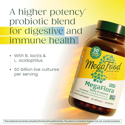 MegaFood MegaFlora Probiotic Plus — 50 Billion CFUs, 14 Strains, Vegetarian, 60 Capsules