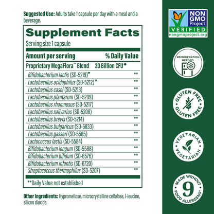 MegaFood MegaFlora Probiotic – 20B CFU, 14 Strains for Women’s Digestive Health | Vegetarian, Non-GMO
