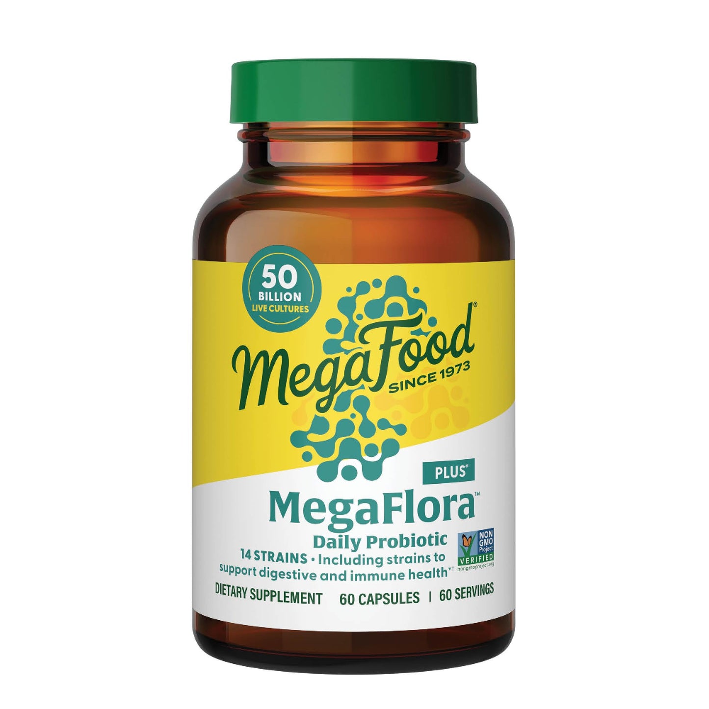 MegaFood MegaFlora Probiotic Plus — 50 Billion CFUs, 14 Strains, Vegetarian, 60 Capsules