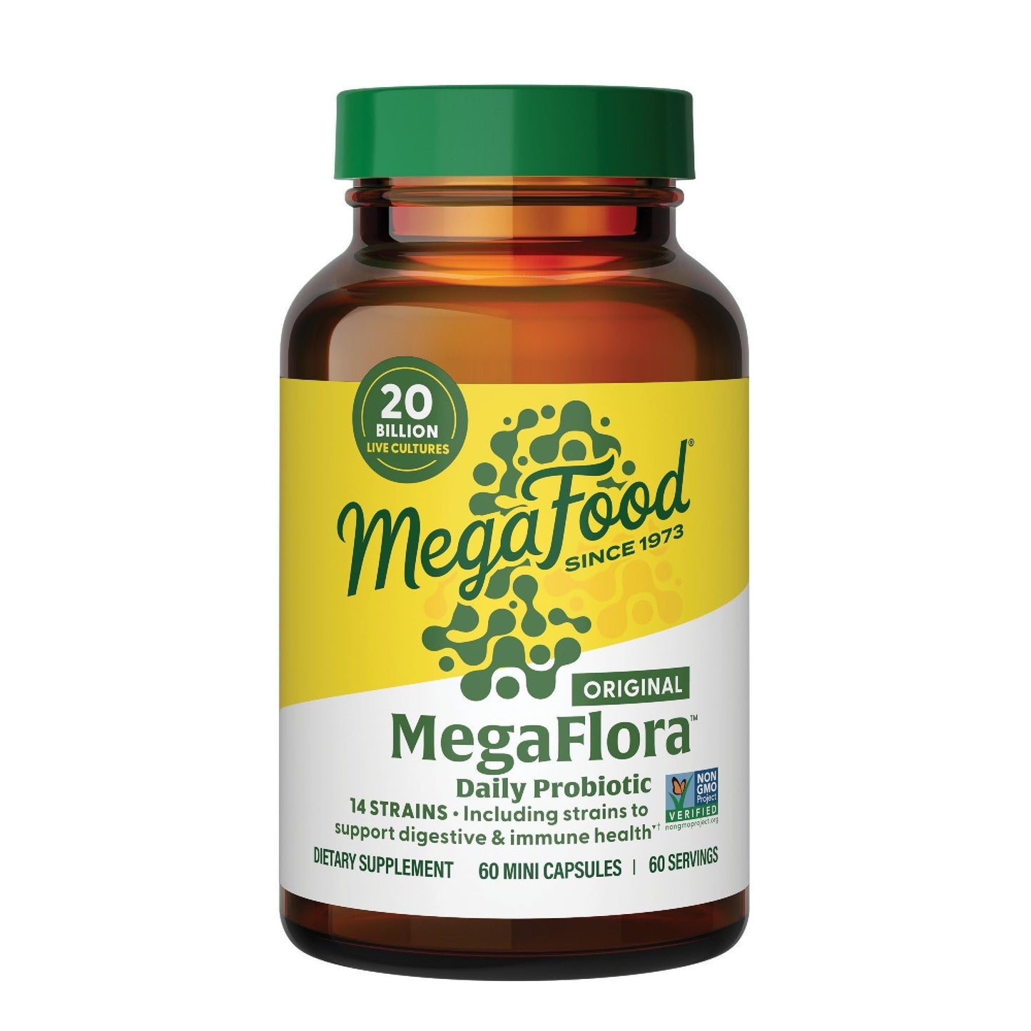 MegaFood MegaFlora Probiotic - 20B CFU, 14 Strains for Digestive Health & Immune Support - Vegetarian & Non-GMO - 60 Mini Capsules