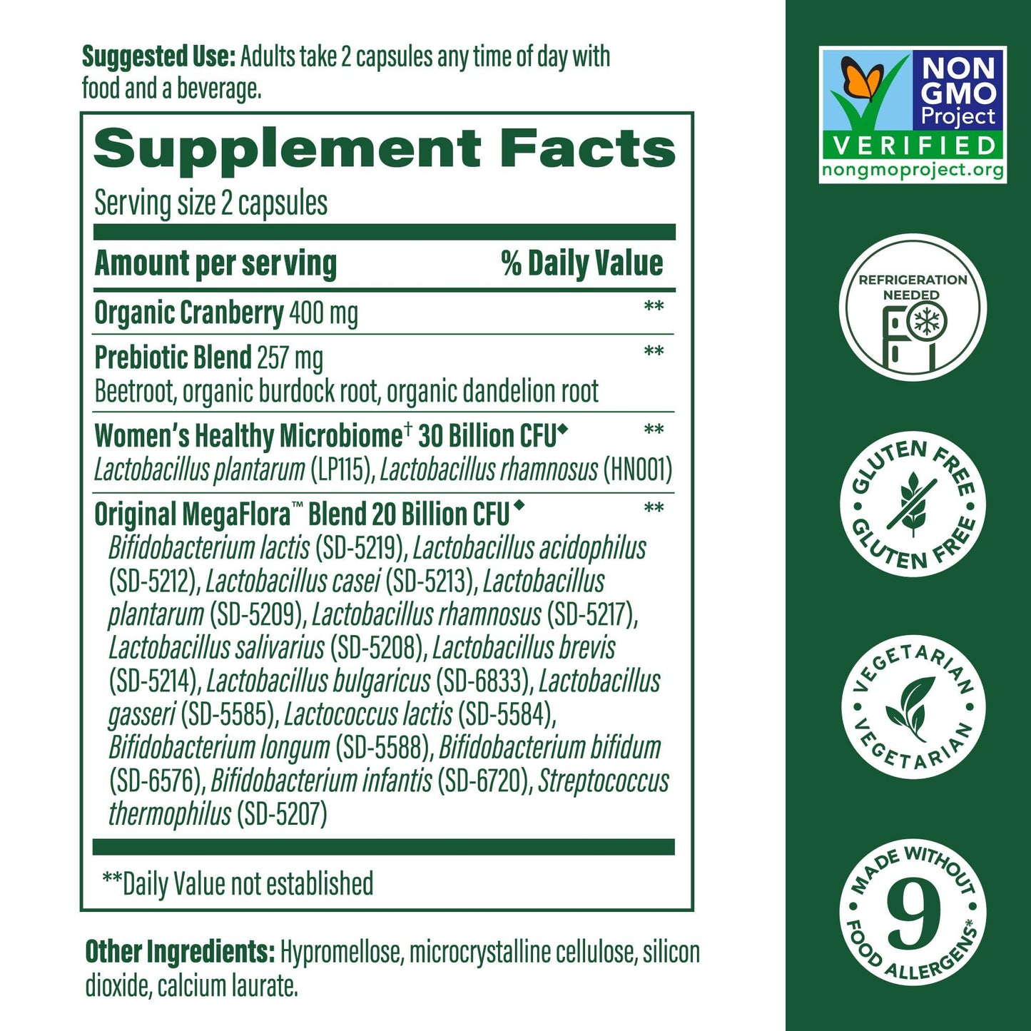 MegaFood MegaFlora Probiotics for Women – 50B CFU, 14 Strains, Cranberry, 90 Veg Capsules