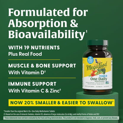 MegaFood Men 55+ Multivitamin - One Daily for Aging, Immune & Bone Support | Vegetarian | 120 Tablets
