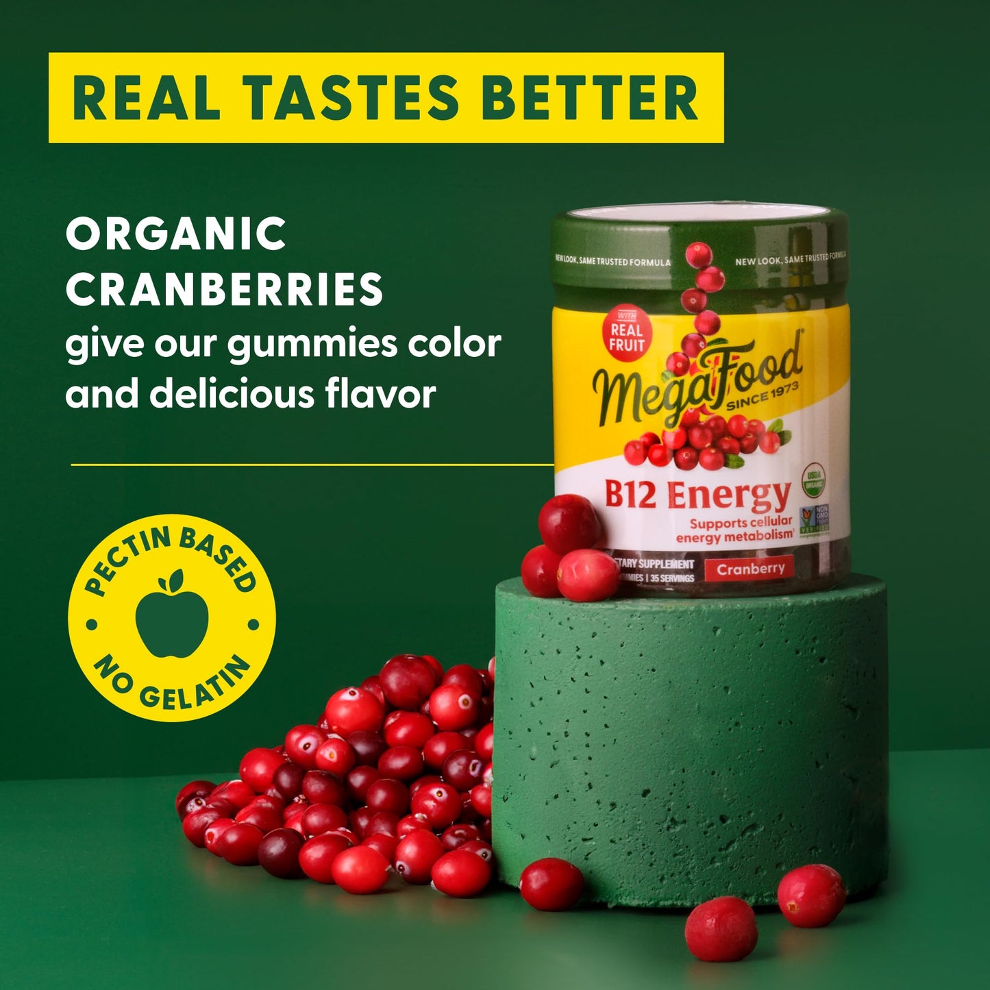 MegaFood B12 Energy Gummies – Vegan Methyl B12, Cranberry, USDA Organic