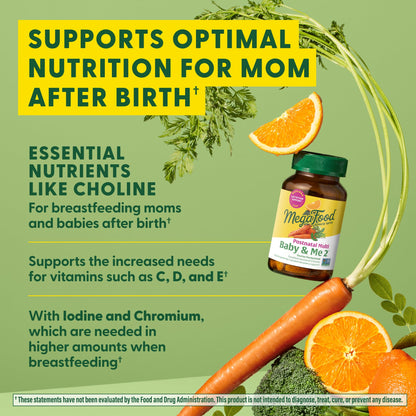 MegaFood Baby & Me 2 Postnatal Vitamins for Breastfeeding – Folate, Choline, Iodine, Vitamin D | 120 Tabs