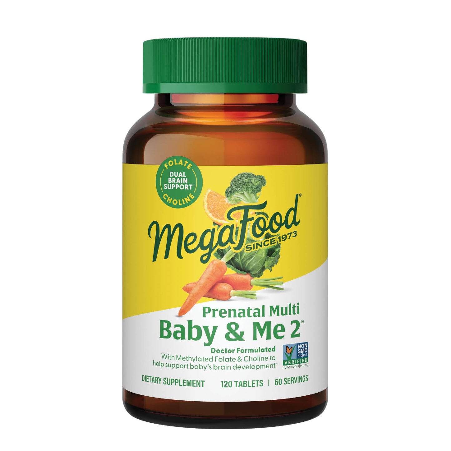 MegaFood Baby & Me 2 Prenatal Vitamins – Folate, Choline, Iron & Vitamin D | 120 Tabs (60 Servings)