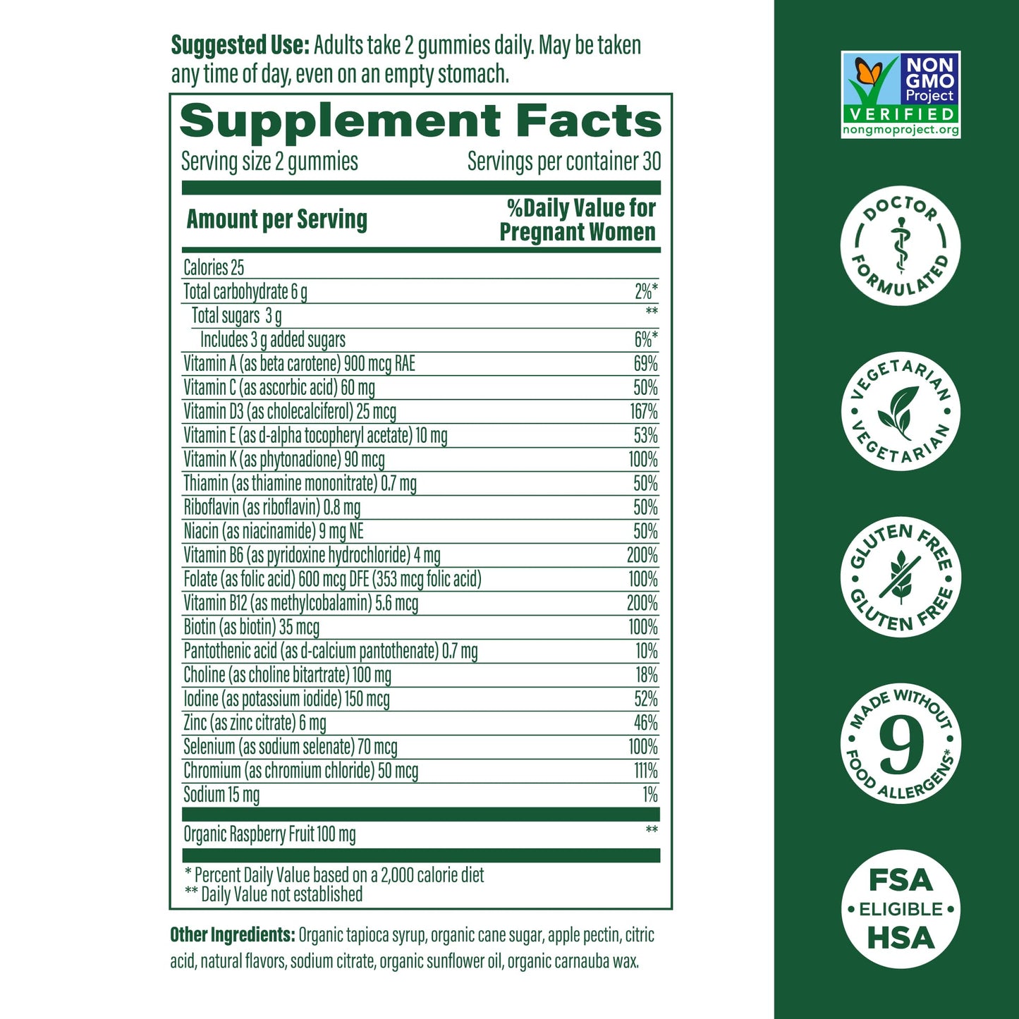 MegaFood Baby & Me 2 Prenatal Gummies – Folic Acid, Choline, Red Raspberry, 60 Gummies