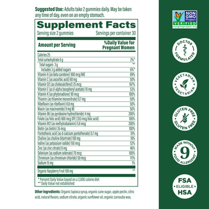 MegaFood Baby & Me 2 Prenatal Gummies – Folic Acid, Choline, Red Raspberry, 60 Gummies