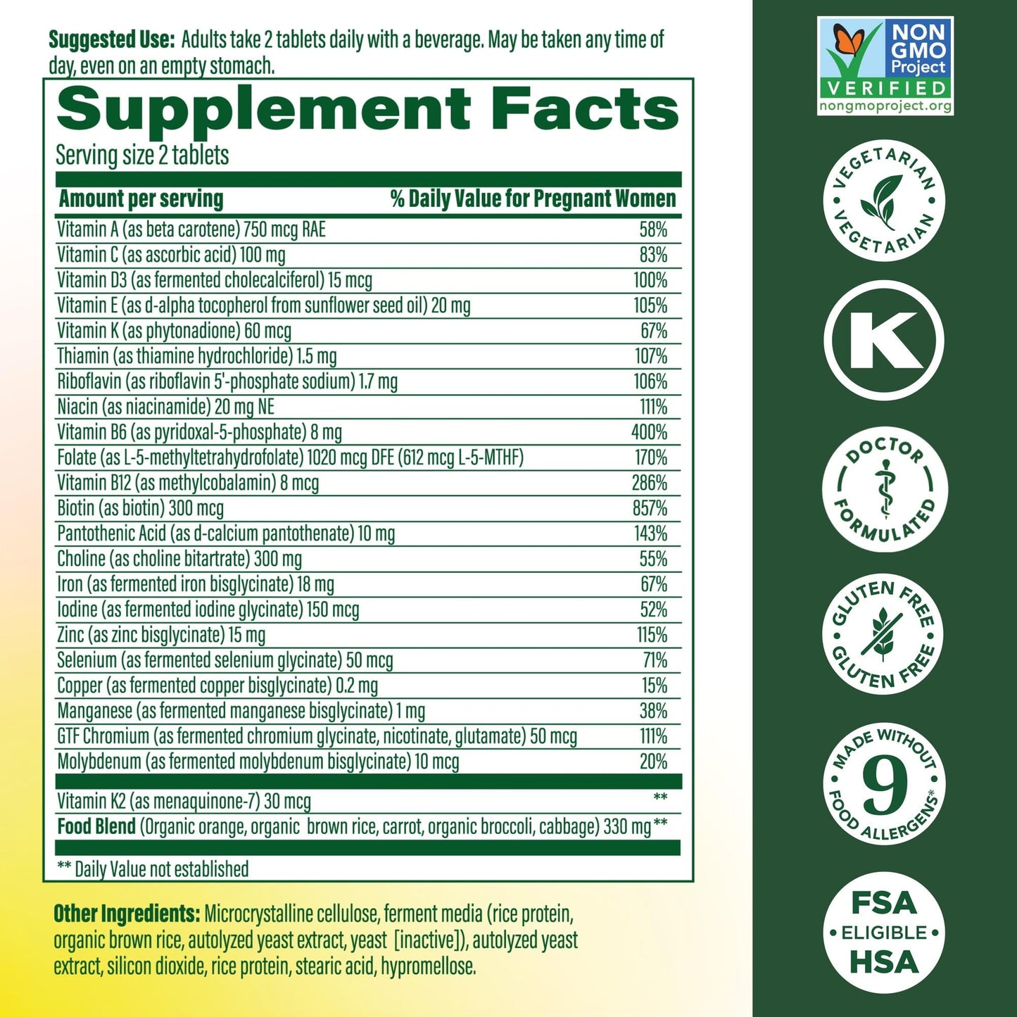 MegaFood Baby & Me 2 Prenatal Vitamins – Folate, Choline, Iron & Vitamin D | 120 Tabs (60 Servings)