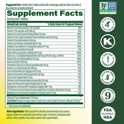MegaFood Baby & Me 2 Prenatal Vitamins – Folate, Choline, Iron & Vitamin D | 120 Tabs (60 Servings)