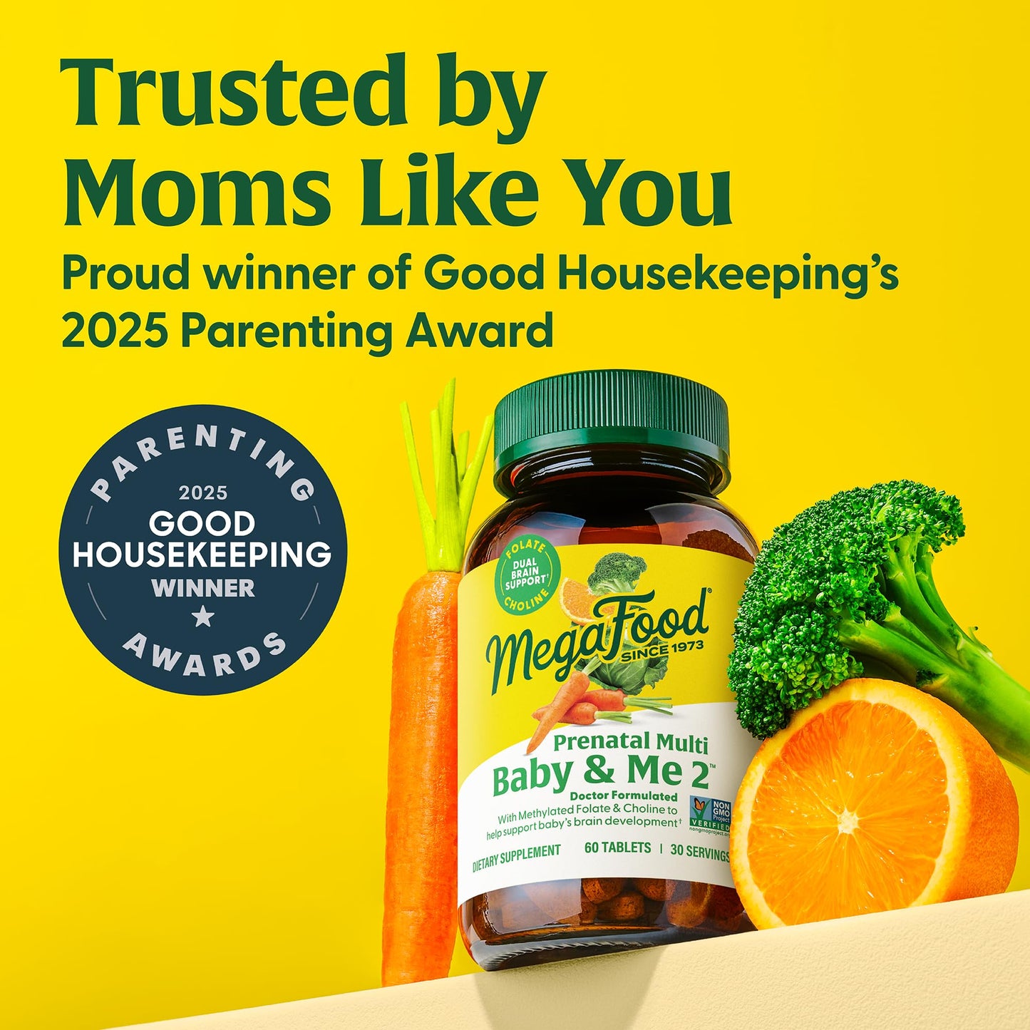 MegaFood Baby & Me 2 Prenatal Vitamins – Folate, Choline, Iron & Vitamin D | 120 Tabs (60 Servings)