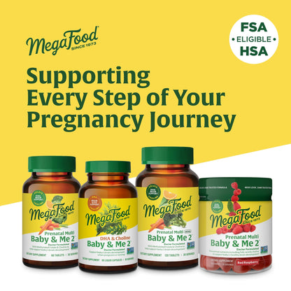 MegaFood Baby & Me 2 Prenatal Vitamins – Folate, Choline, Iron & Vitamin D | 120 Tabs (60 Servings)