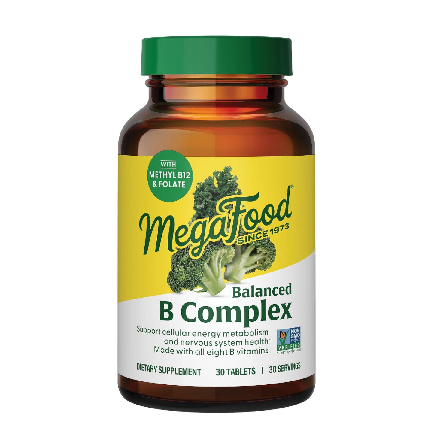 MegaFood Balanced B Complex - B Vitamin Supplement with 8 B Vitamins (incl. B6, B12, Folate, Biotin) | Vegan, Gluten Free, 30 Tablets