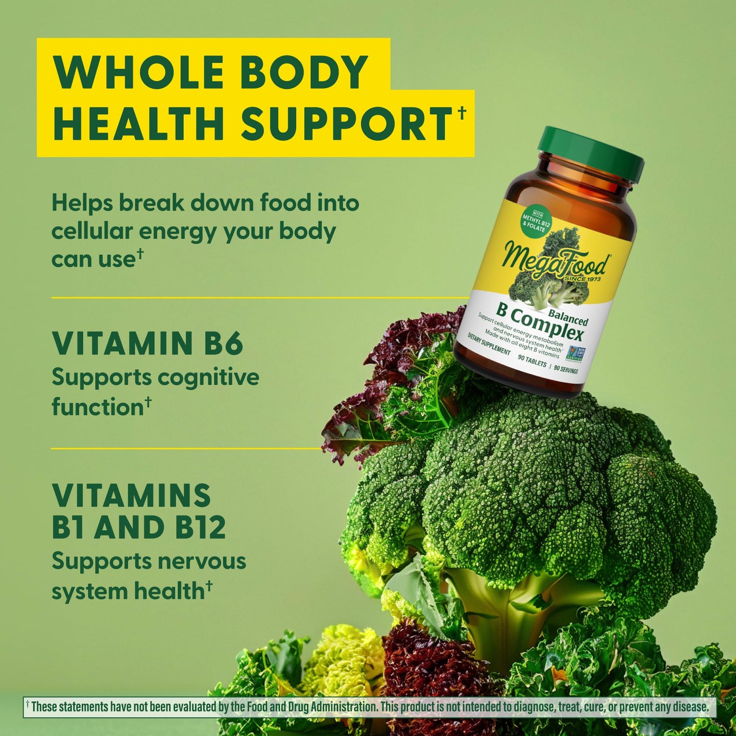 MegaFood Balanced B Complex - B Vitamin Supplement with 8 B Vitamins (incl. B6, B12, Folate, Biotin) | Vegan, Gluten Free, 30 Tablets