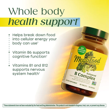 MegaFood Balanced B Complex – Vegan B Vitamins for Energy & Nervous System Support | 90 Tablets