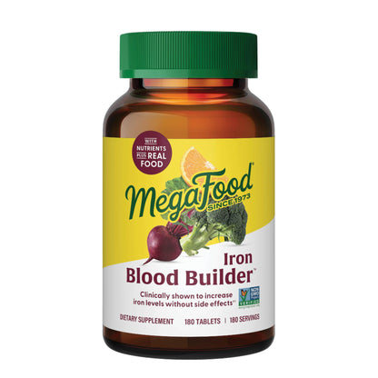 MegaFood Blood Builder Iron Supplement for Women & Men - 180 Tablets - Vegan