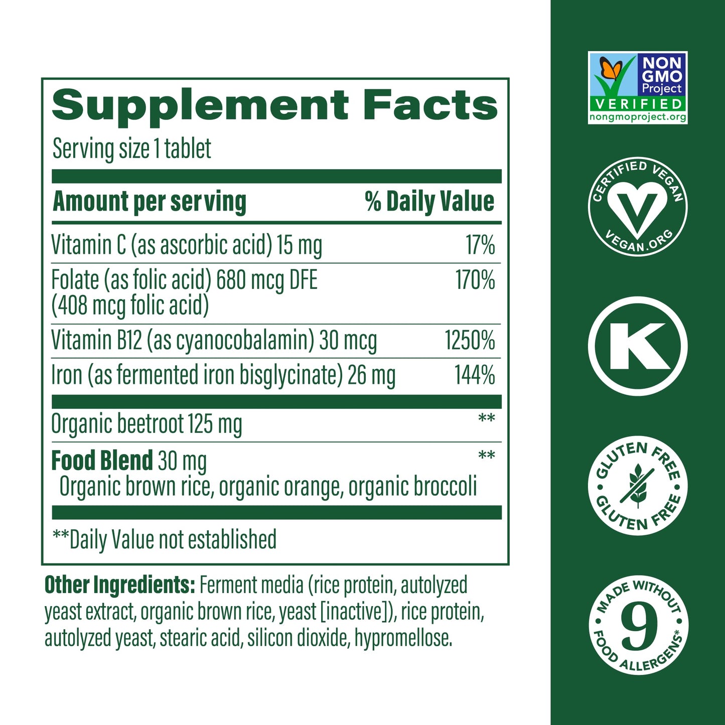 MegaFood Blood Builder Iron Supplement for Women & Men - 180 Tablets - Vegan