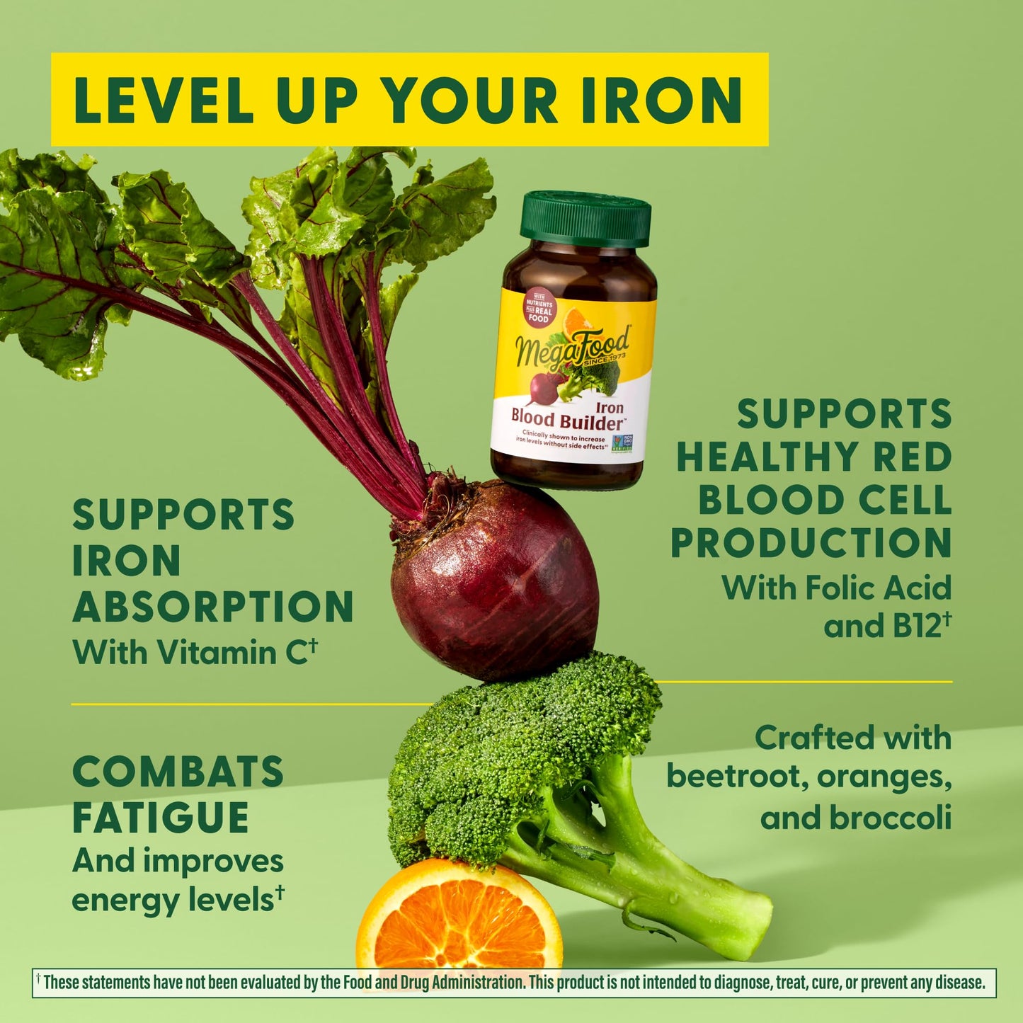 MegaFood Blood Builder Iron Supplement for Women & Men - 180 Tablets - Vegan