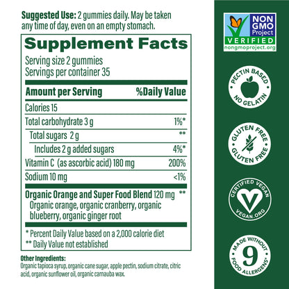 MegaFood C Defense Daily Immune Support Gummies – Tangy Citrus, Vegan & Gluten-Free