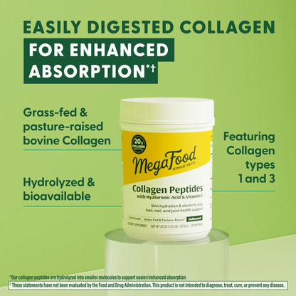 MegaFood Collagen Peptides – Unflavored, 20oz (28 Servings) – Grass-Fed Bovine