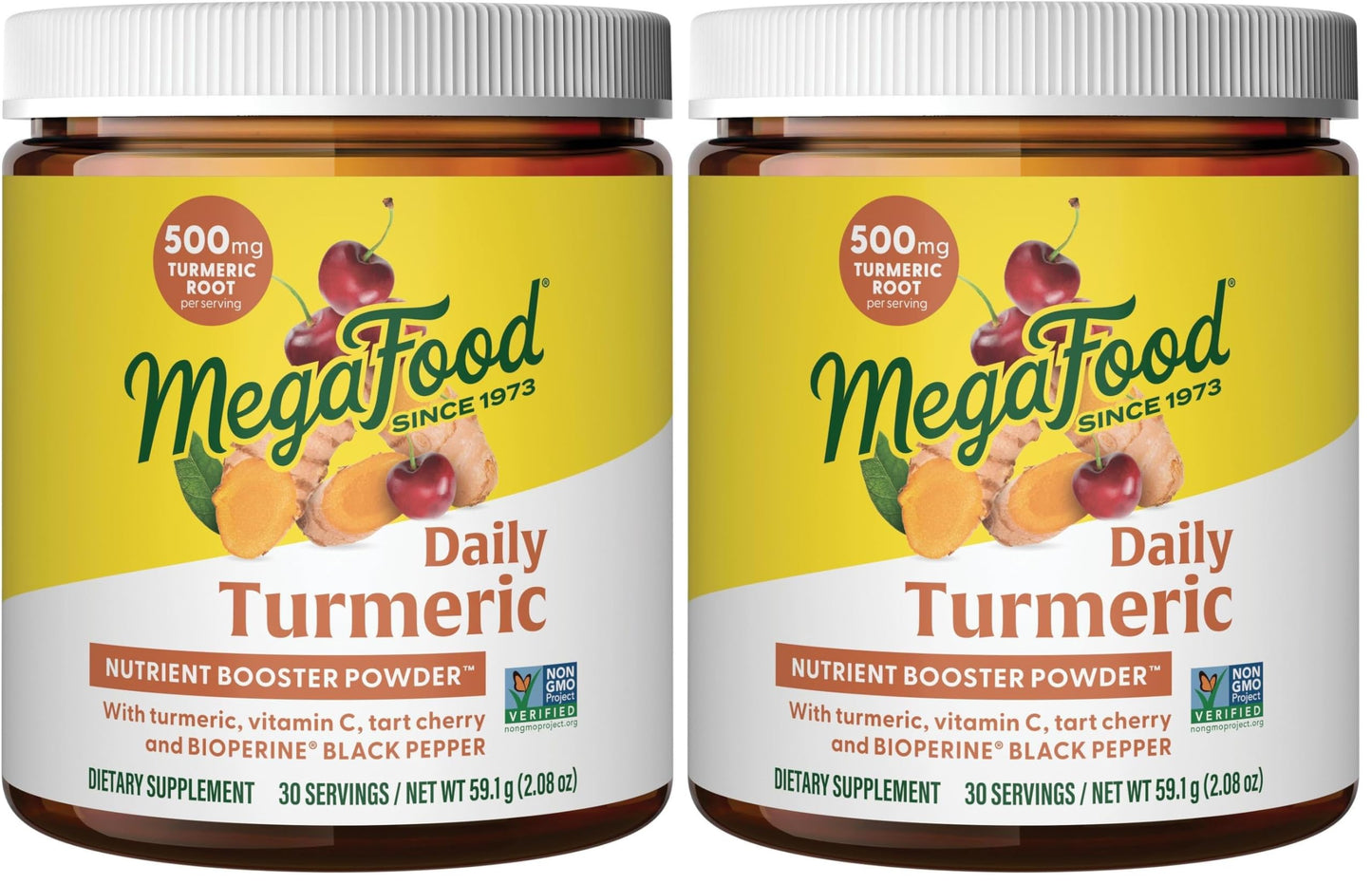 MegaFood Daily Turmeric Nutrient Booster Powder – Vegan Turmeric Supplement with Black Pepper, Tart Cherry & Vitamin C (2 x 2.08 oz)