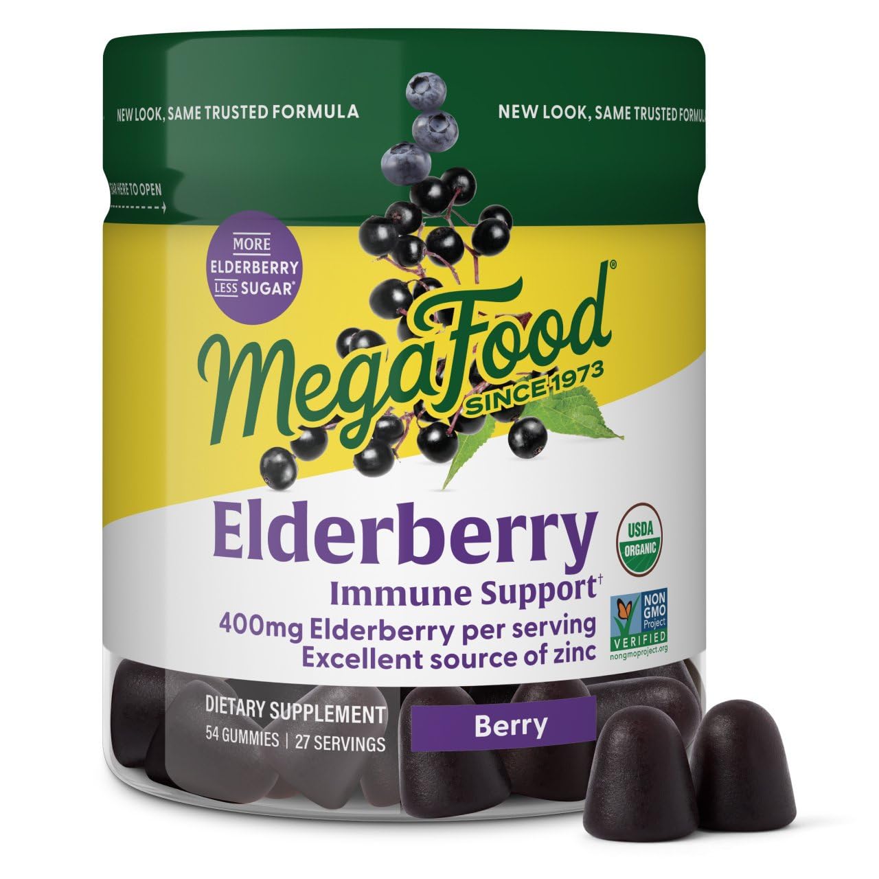 Megafood Elderberry Immune Support Gummies - Vegan, Real Food Zinc • USDA Organic & Gluten-Free | 54 Gummies