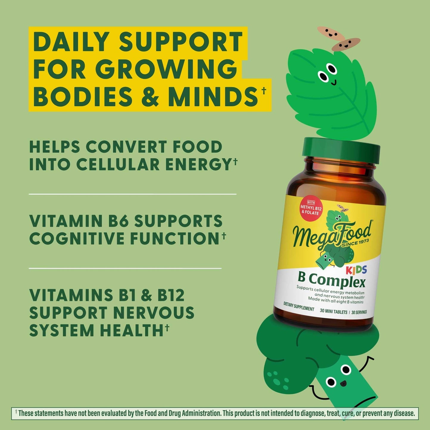 MegaFood Kids Vitamin B Complex – B12, B6, Folate, L-Theanine | Vegetarian & Gluten Free