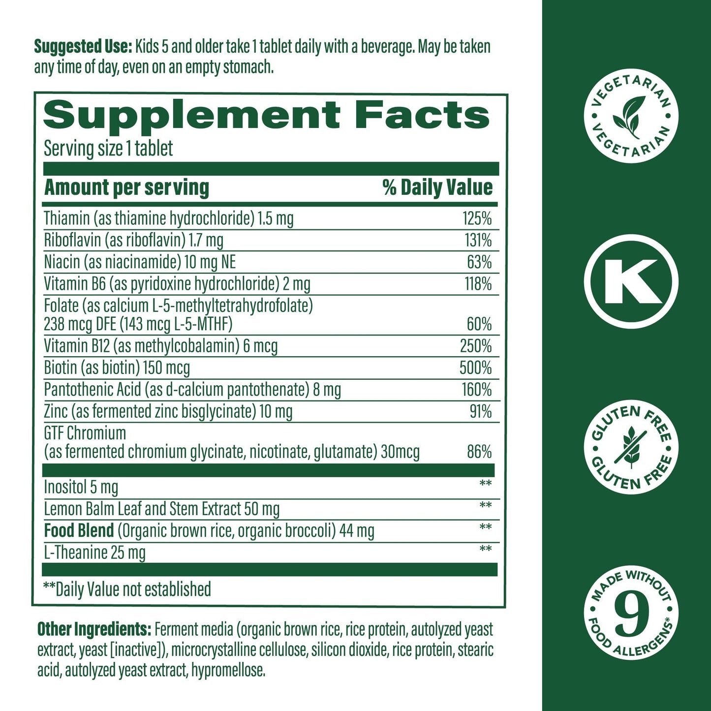 MegaFood Kids Vitamin B Complex – B12, B6, Folate, L-Theanine | Vegetarian & Gluten Free