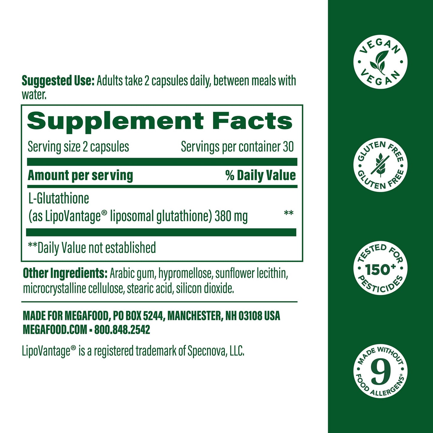 MegaFood High Absorption Liposomal Glutathione — Gluten Free, Vegan | 60 Capsules