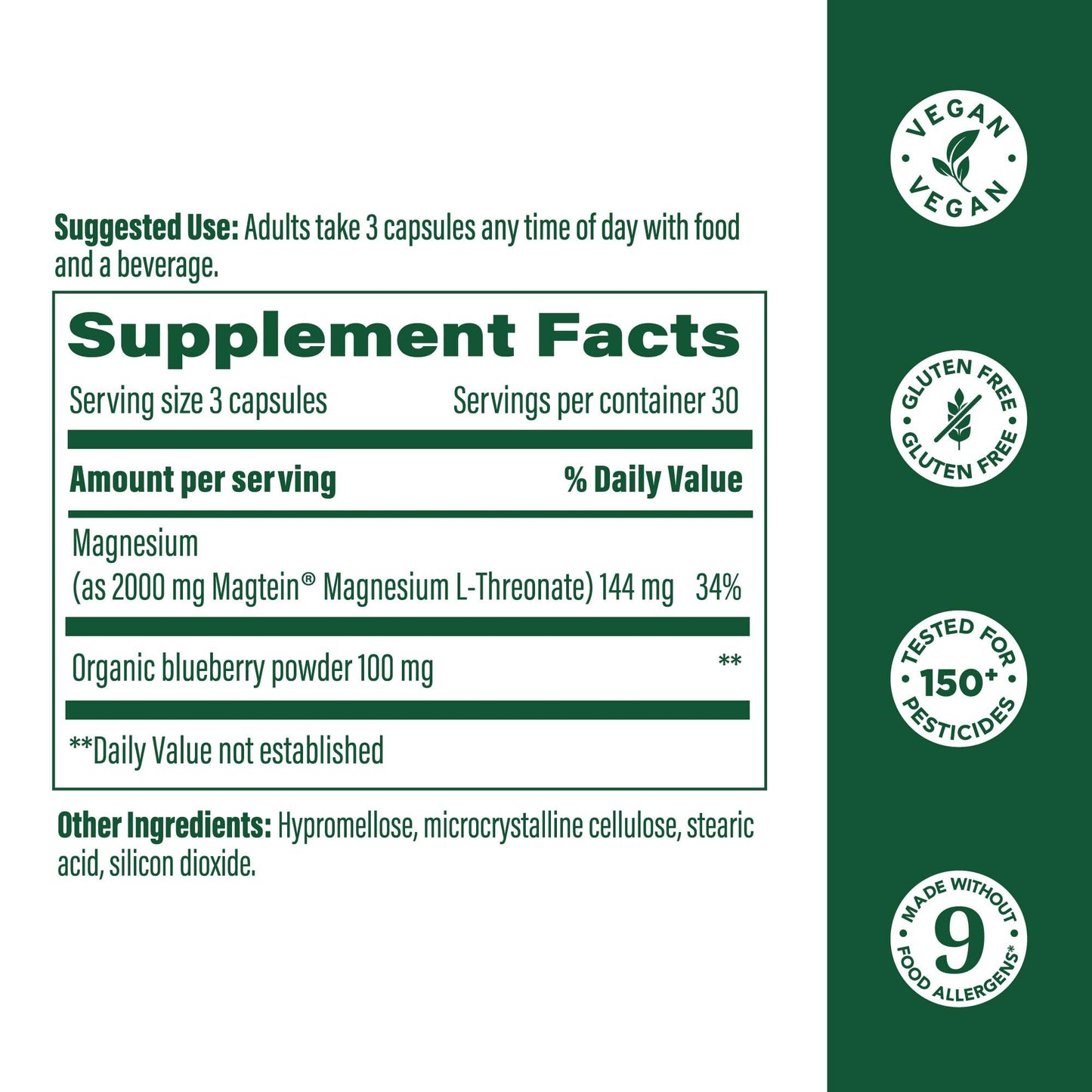 MegaFood Magtein Magnesium Threonate – 2000 mg per Serving | Supports Memory, Focus, Alertness & Sleep – Vegan & Gluten Free | 90 Capsules / 30 Servings