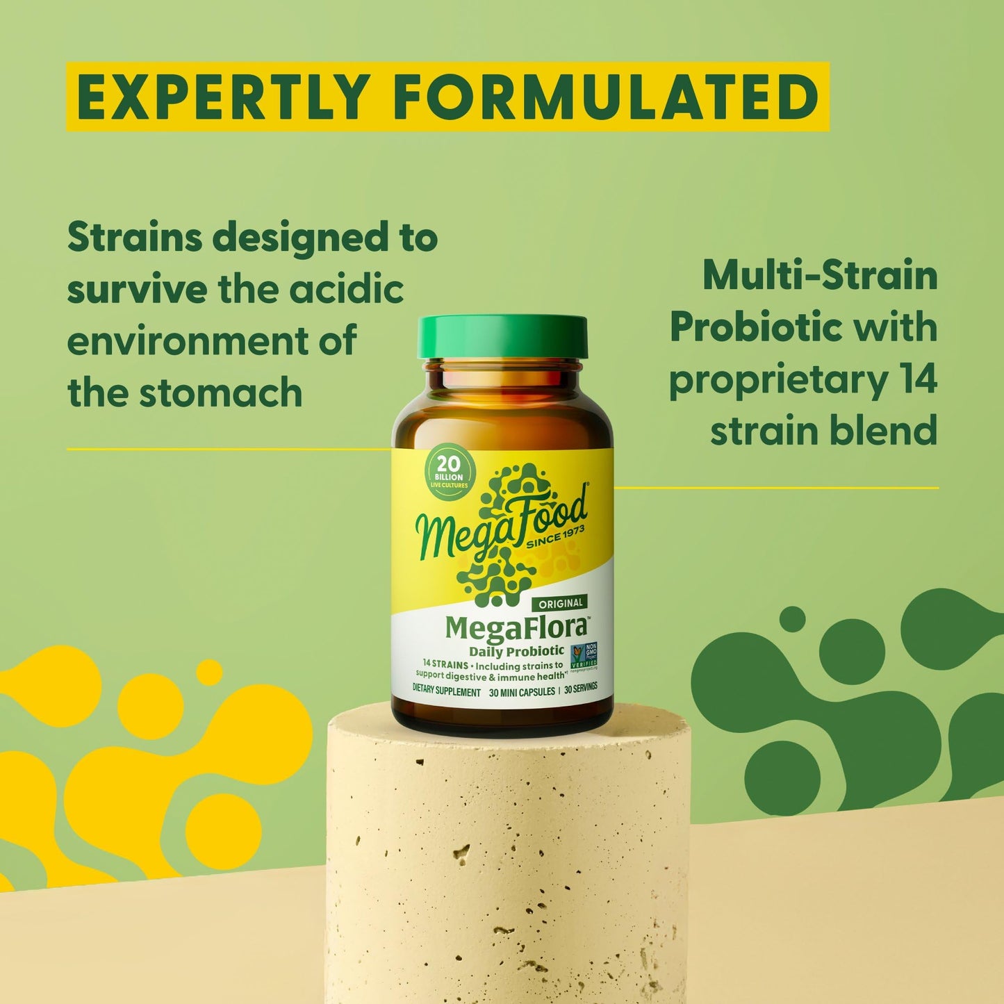 MegaFood MegaFlora Probiotic - 20B CFU, 14 Strains for Digestive Health & Immune Support - Vegetarian & Non-GMO - 60 Mini Capsules