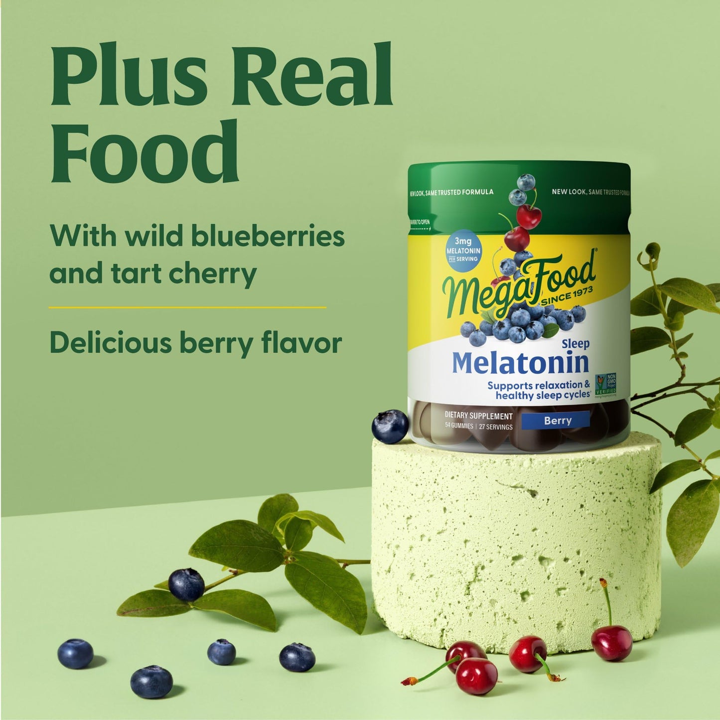 MegaFood Melatonin Gummies – 3mg per Serving, 54 Count (27 Servings) – Berry Flavor, Vegan, Non-GMO, Gluten-Free