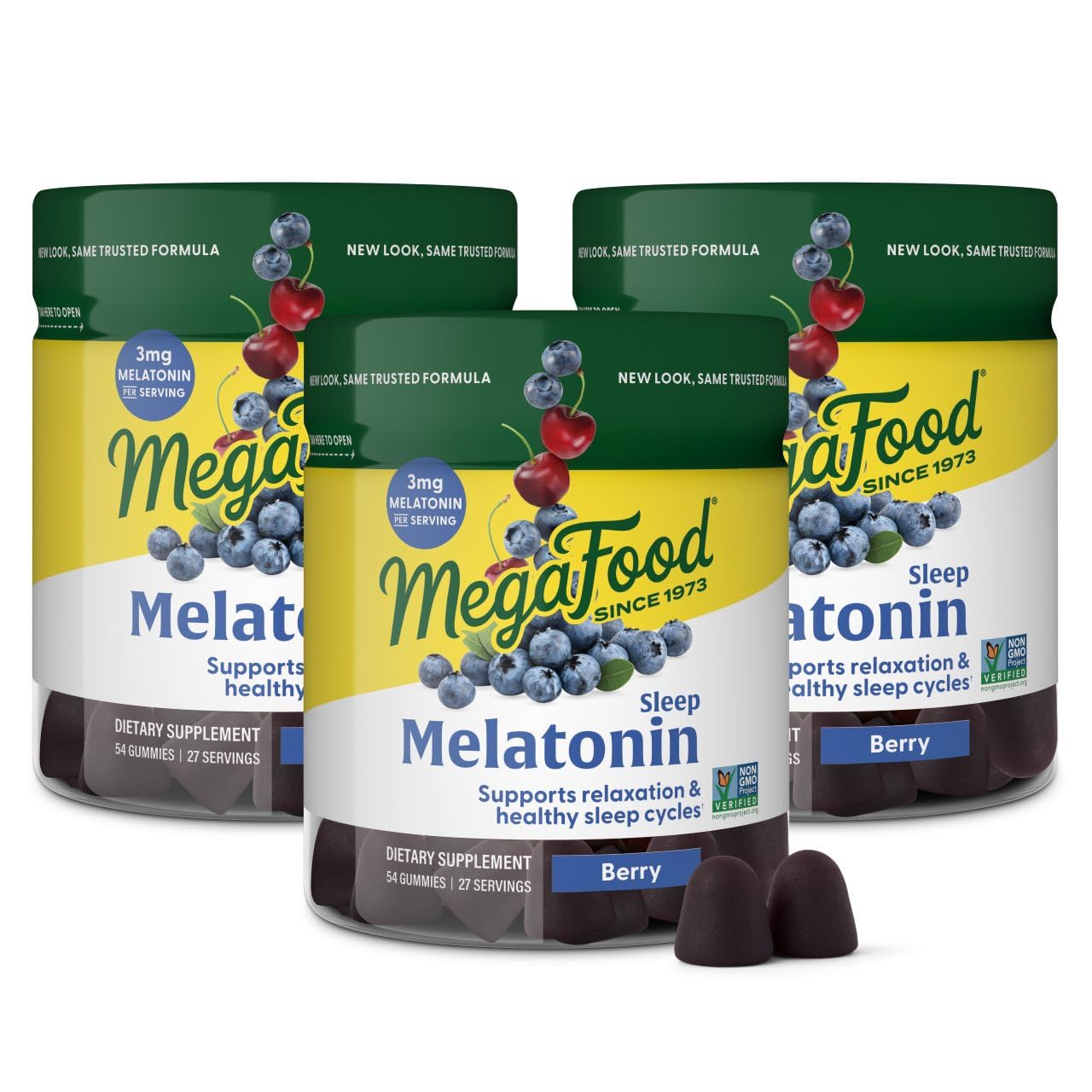 MegaFood Melatonin Gummies – 3 mg per Serving, Vegan & Non-GMO, Berry Flavor – 54 Count (3 Pack)