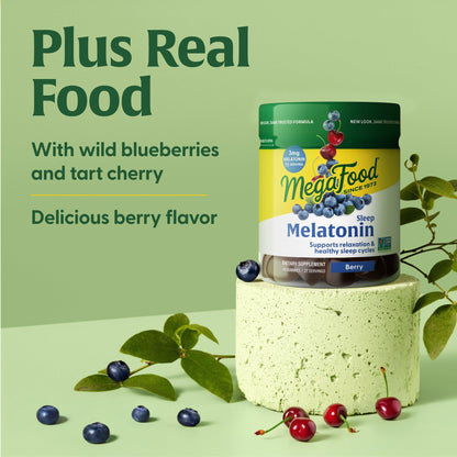MegaFood Melatonin Gummies – 3 mg per Serving, Vegan & Non-GMO, Berry Flavor – 54 Count (3 Pack)