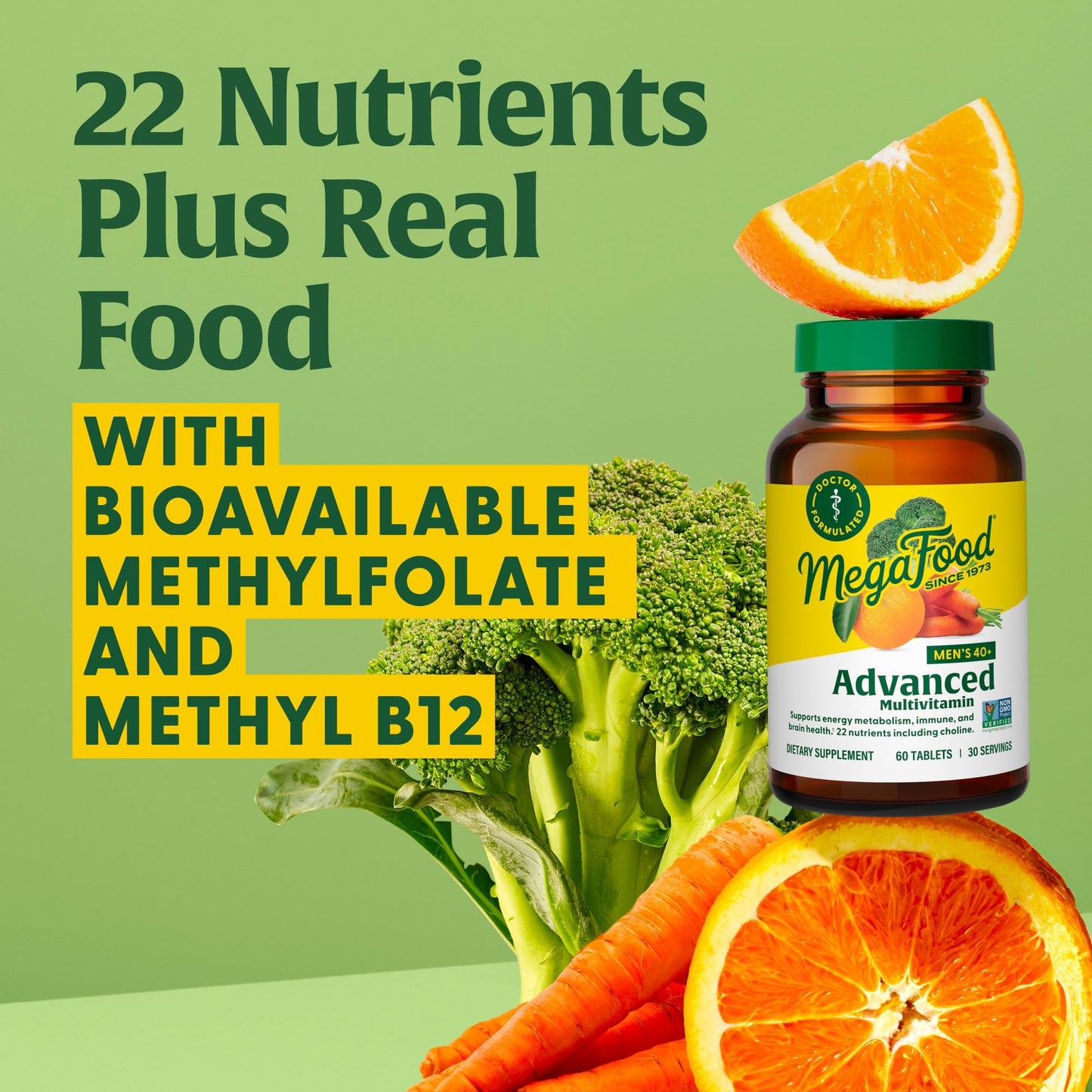 MegaFood Men's 40+ Advanced Multivitamin – Dr-Formulated, Real Food, Vegetarian (120 Tabs)