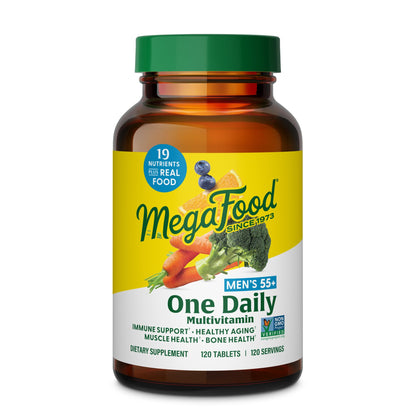 MegaFood Men 55+ Multivitamin - One Daily for Aging, Immune & Bone Support | Vegetarian | 120 Tablets