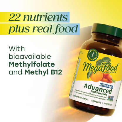 MegaFood Men's 40+ Advanced Multivitamin – Dr-Formulated, Real Food, Vegetarian (120 Tabs)