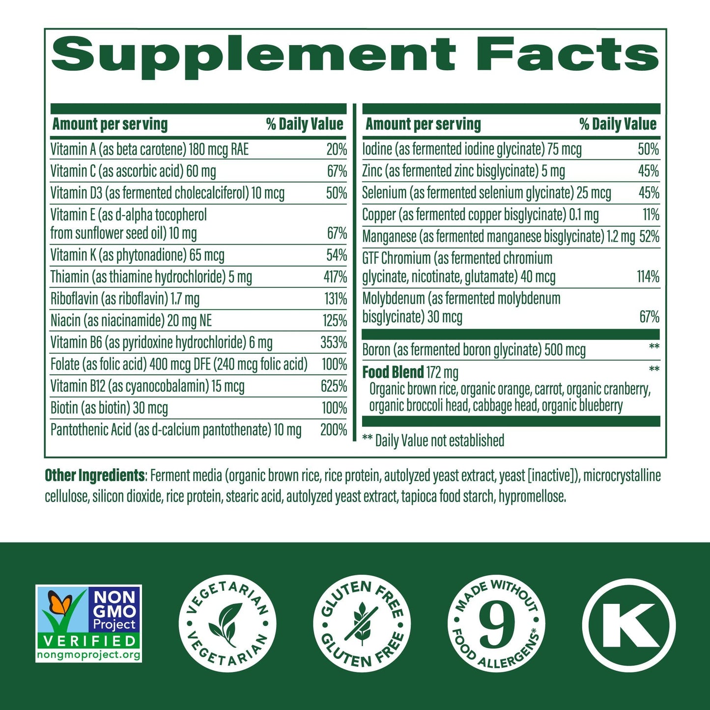 MegaFood One Daily Iron Free Multivitamin – Real Food Nutrition, Vegetarian, Non-GMO, No Iron (90 Tablets)