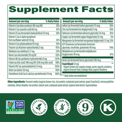 MegaFood One Daily Iron Free Multivitamin – Real Food Nutrition, Vegetarian, Non-GMO, No Iron (90 Tablets)