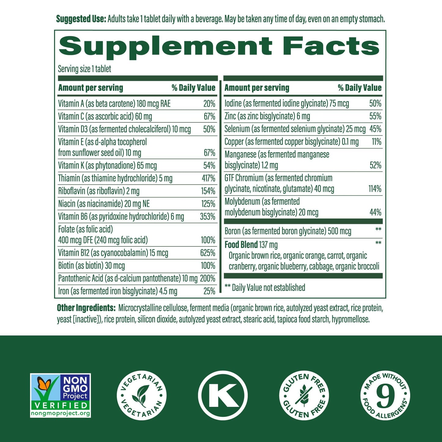 MegaFood One Daily Multivitamin for Women and Men – Real Food Nutrition, Immune Support, Vegetarian, 60 Tablets