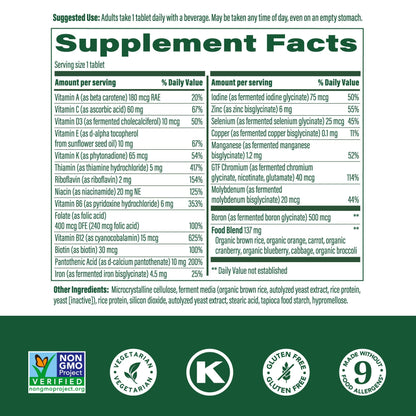 MegaFood One Daily Multivitamin for Women and Men – Real Food Nutrition, Immune Support, Vegetarian, 60 Tablets