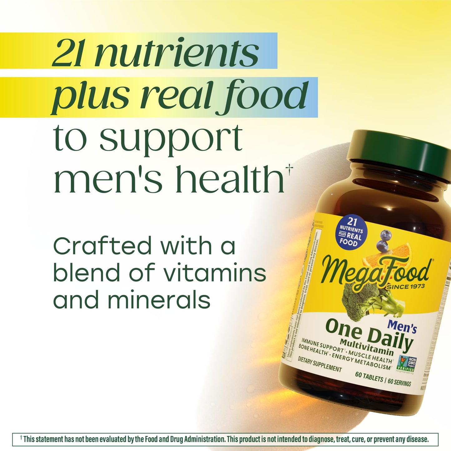 MegaFood One Daily Men's Multivitamin – Energy Metabolism, Immune Support, Vitamin D3 & B12 – Vegetarian & Gluten Free – 90 Tablets