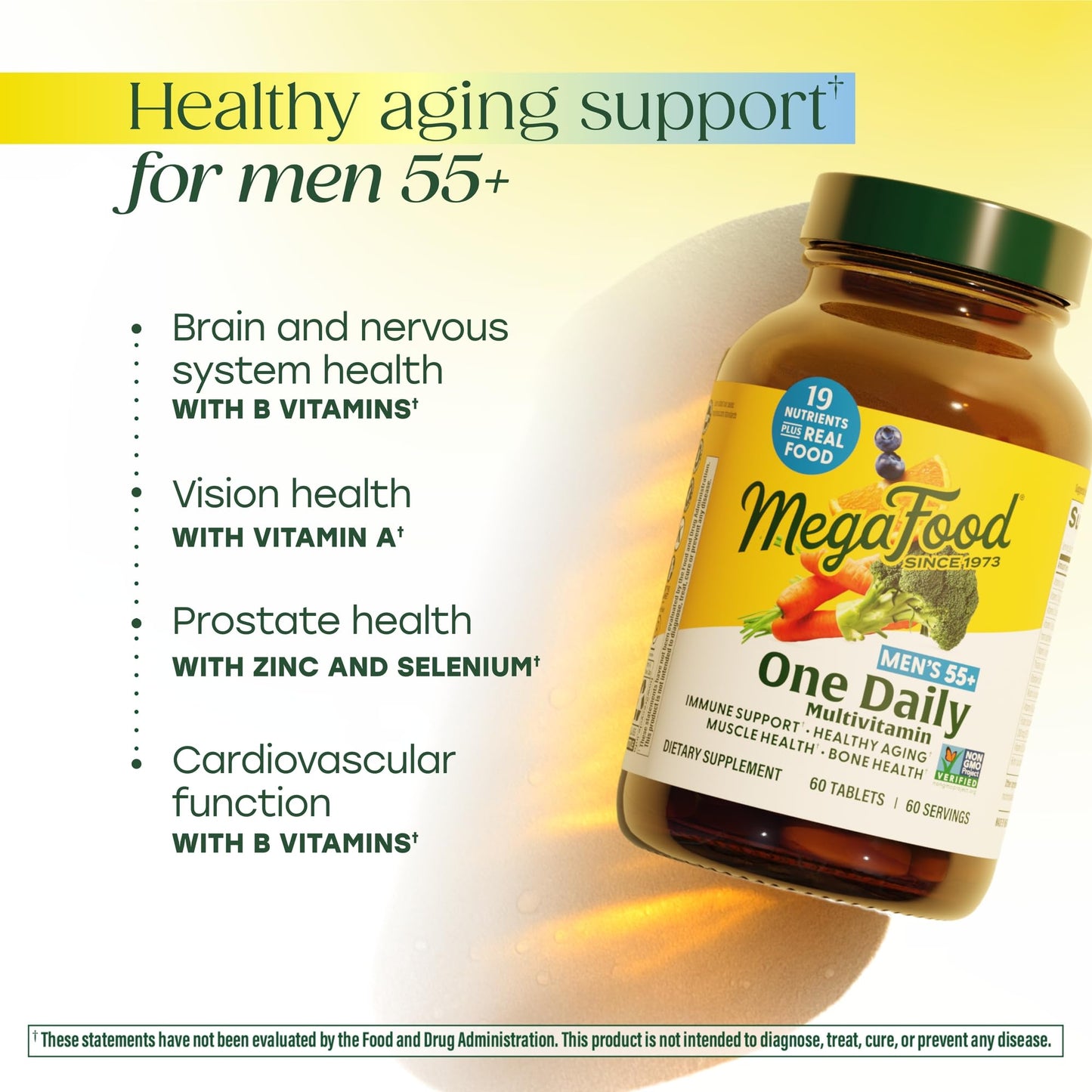 MegaFood Men 55+ One Daily Multivitamin with Methylated B12 – D3, C & Zinc | Vegetarian, 90 Tablets