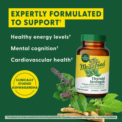 MegaFood Thyroid Strength - Mineral Support with Ashwagandha, Iodine & L-Tyrosine | 90 Tabs