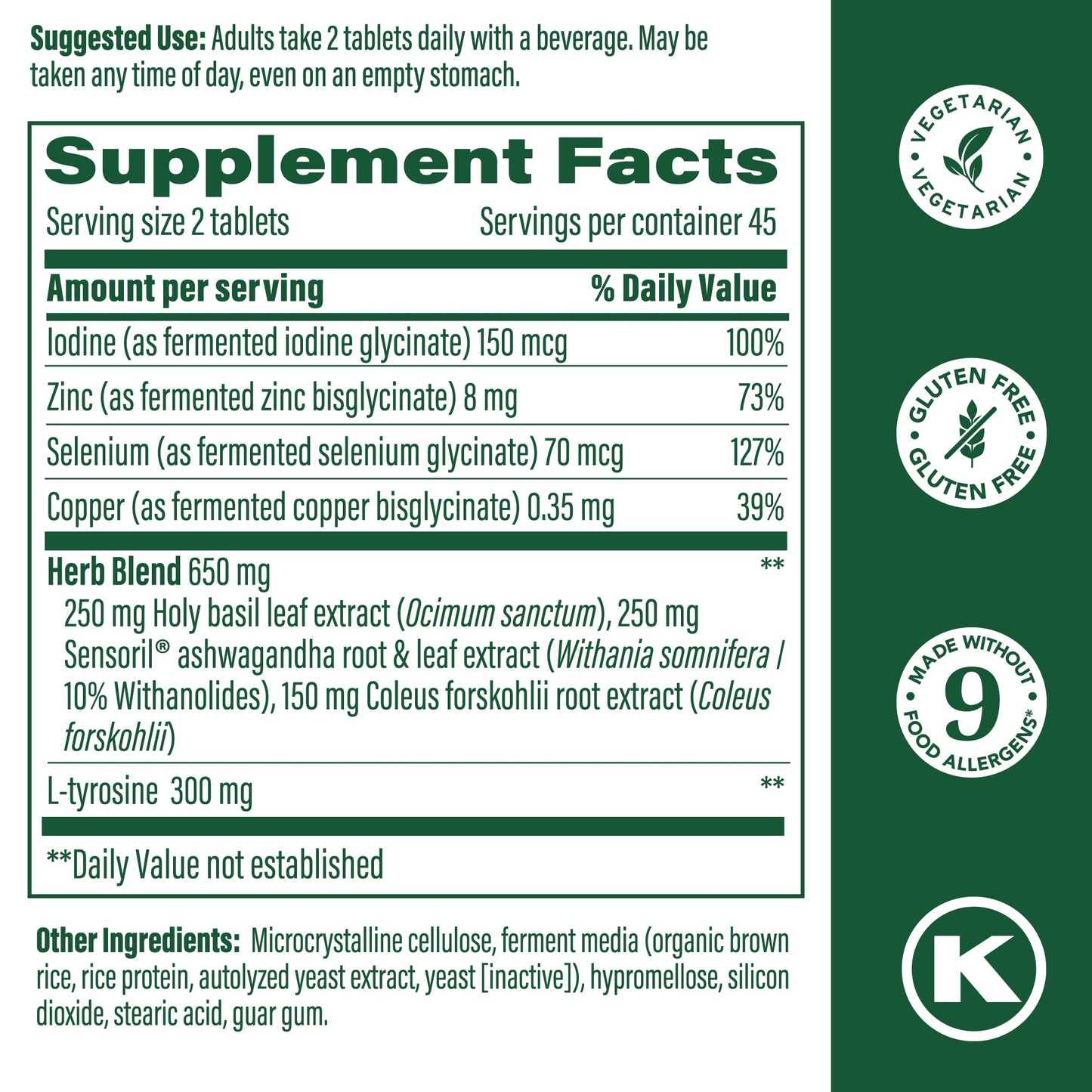 MegaFood Thyroid Strength - Mineral Support with Ashwagandha, Iodine & L-Tyrosine | 90 Tabs