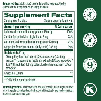 MegaFood Thyroid Strength - Mineral Support with Ashwagandha, Iodine & L-Tyrosine | 90 Tabs
